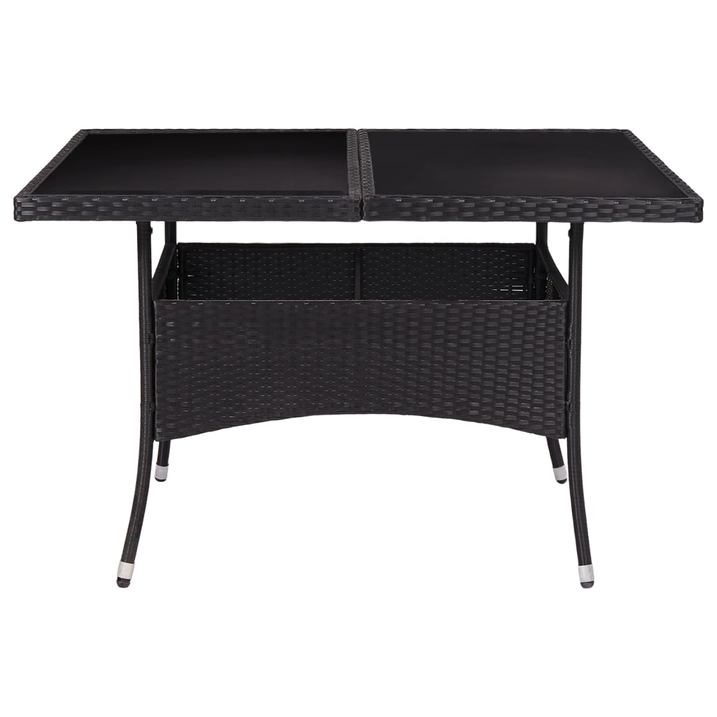 Mesa de jantar para exterior vime PE e vidro preto