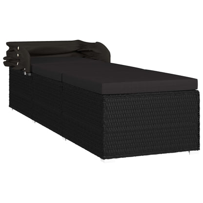 Espreguiçadeira com toldo e almofadão vime PE preto