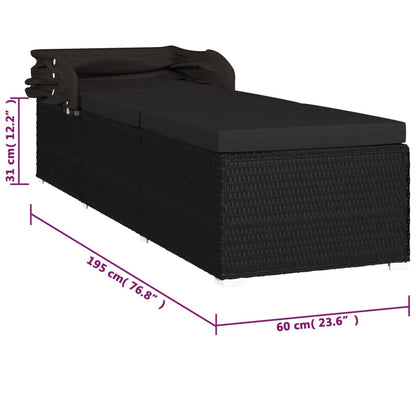 Espreguiçadeira com toldo e almofadão vime PE preto