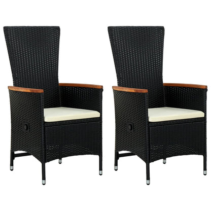 Cadeiras de exterior c/ almofadões 2 pcs vime PE preto