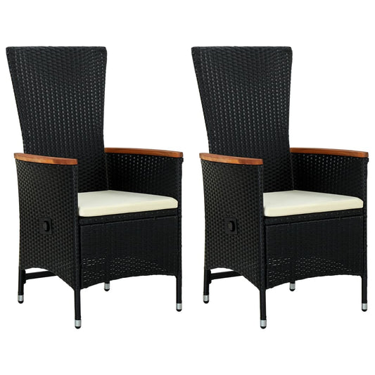 Cadeiras de exterior c/ almofadões 2 pcs vime PE preto