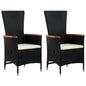 Cadeiras de exterior c/ almofadões 2 pcs vime PE preto