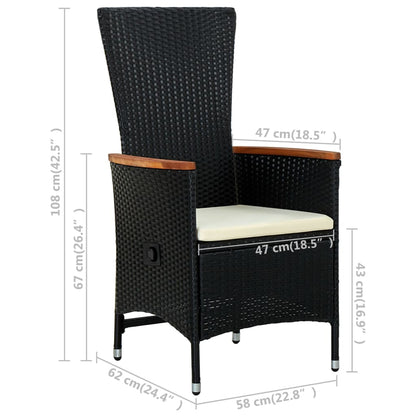 Cadeiras de exterior c/ almofadões 2 pcs vime PE preto