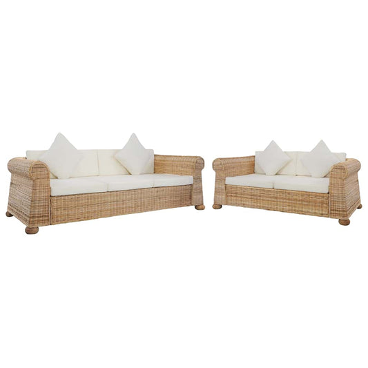 2 pcs conjunto de sofás com almofadões vime natural