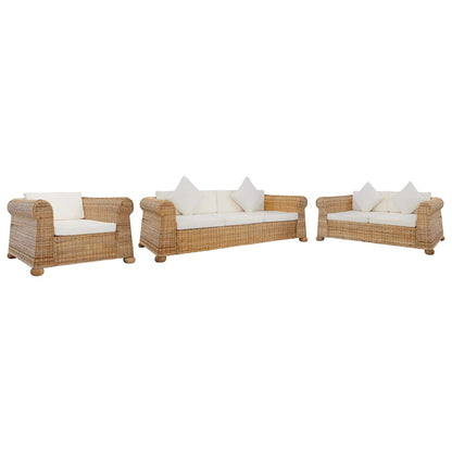 3 pcs conjunto de sofás com almofadões vime natural