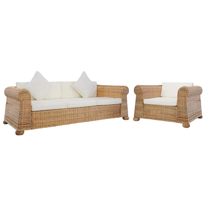 2 pcs conjunto de sofás com almofadões vime natural
