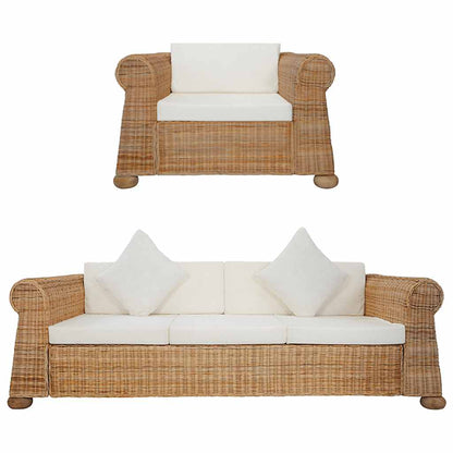 2 pcs conjunto de sofás com almofadões vime natural