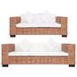 2 pcs conjunto de sofás com almofadões vime natural