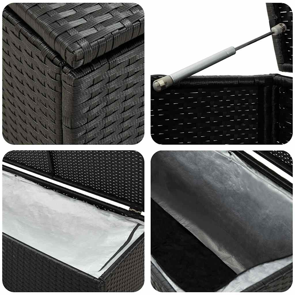 Caixa de arrumação para jardim 100x50x50 cm vime PE preto