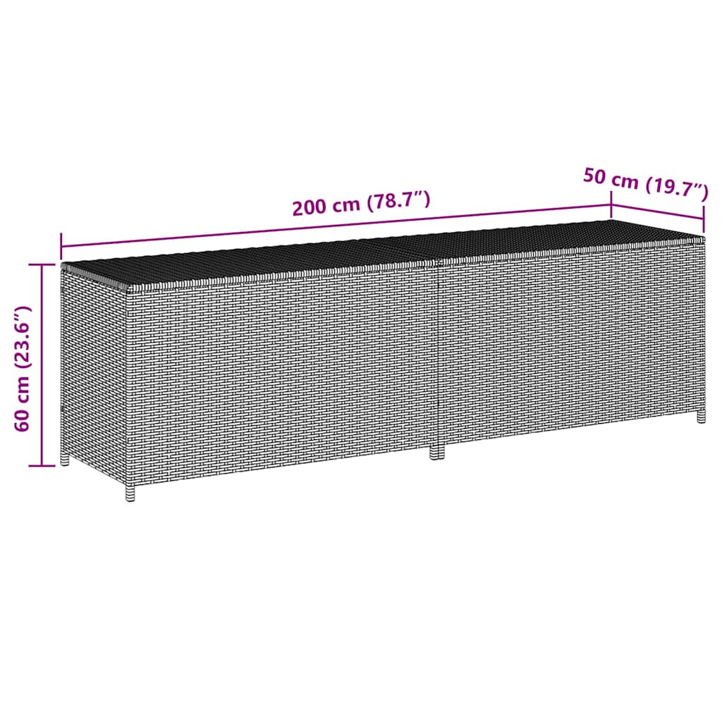 Caixa de arrumação para jardim 200x50x60 cm vime PE castanho