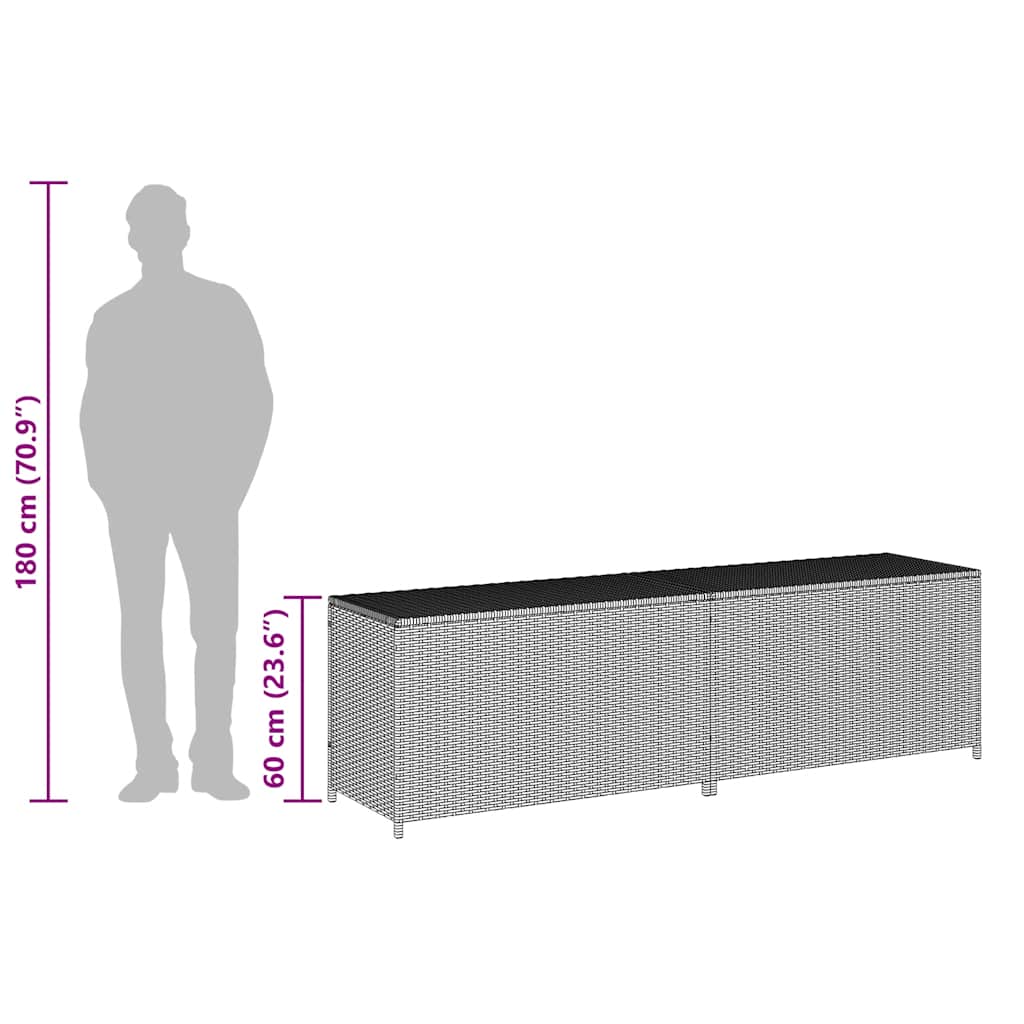 Caixa de arrumação para jardim 200x50x60 cm vime PE castanho