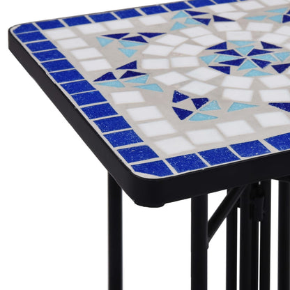 Mesa de apoio em mosaico cerâmica azul e branco