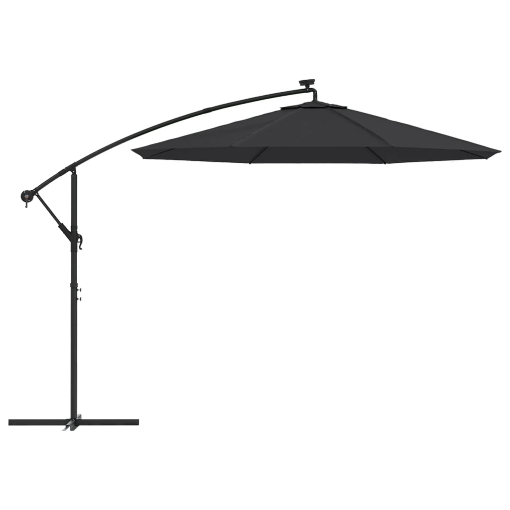 Guarda-sol cantilever c/ luzes LED e poste de aço 300 cm preto