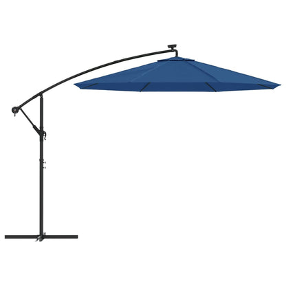 Guarda-sol cantilever c/ luzes LED/poste aço 300 cm azul-ciano