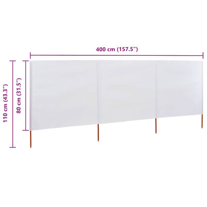 Para-vento com 3 painéis 400x80 cm tecido branco areia