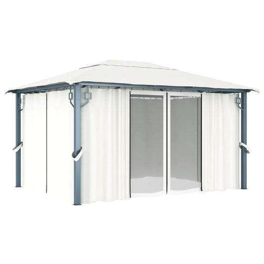 Gazebo com cortina 400x300 cm alumínio creme