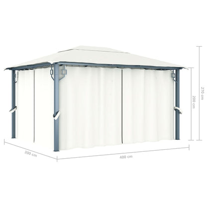 Gazebo com cortina 400x300 cm alumínio creme