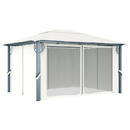 Gazebo com cortina 400x300 cm alumínio creme