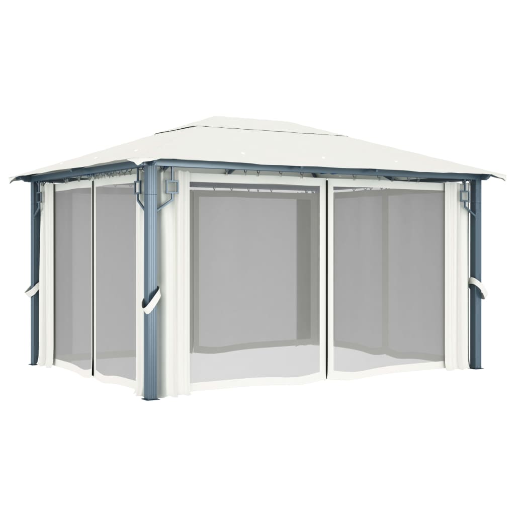 Gazebo com cortina 400x300 cm alumínio creme