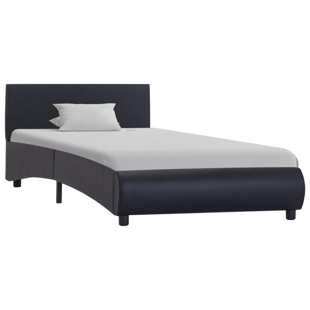 Estrutura de cama c/ LED 90x200 cm couro artificial preto