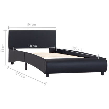 Estrutura de cama c/ LED 90x200 cm couro artificial preto