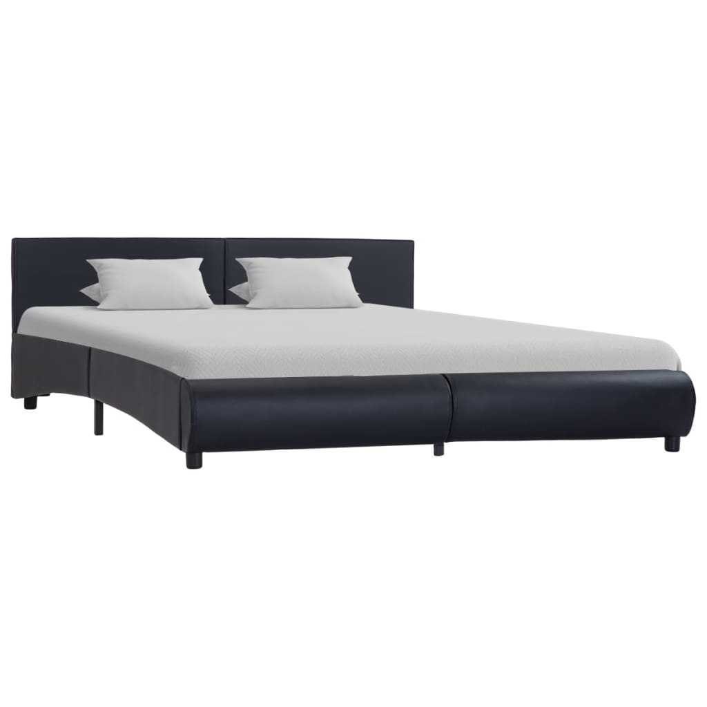 Estrutura de cama c/ LED 180x200 cm couro artificial preto