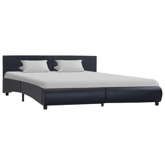 Estrutura de cama c/ LED 180x200 cm couro artificial preto