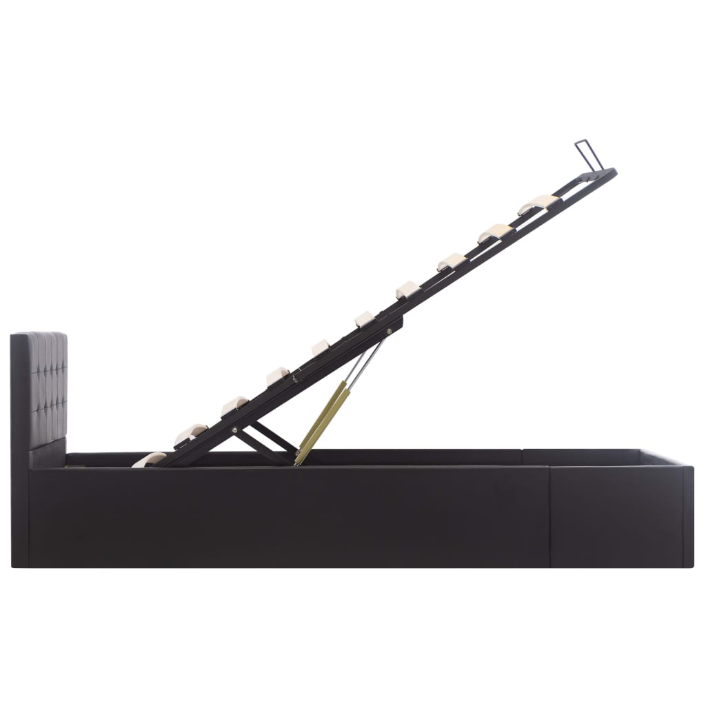 Cama hidráulica c/ arrumação 100x200cm couro artificial preto