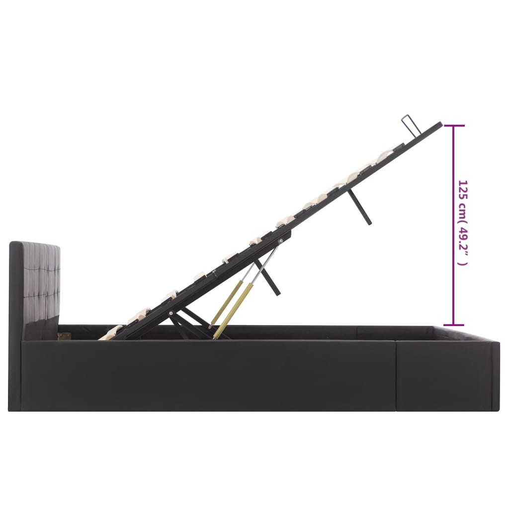 Cama hidráulica c/ arrumação 160x200cm couro artificial preto