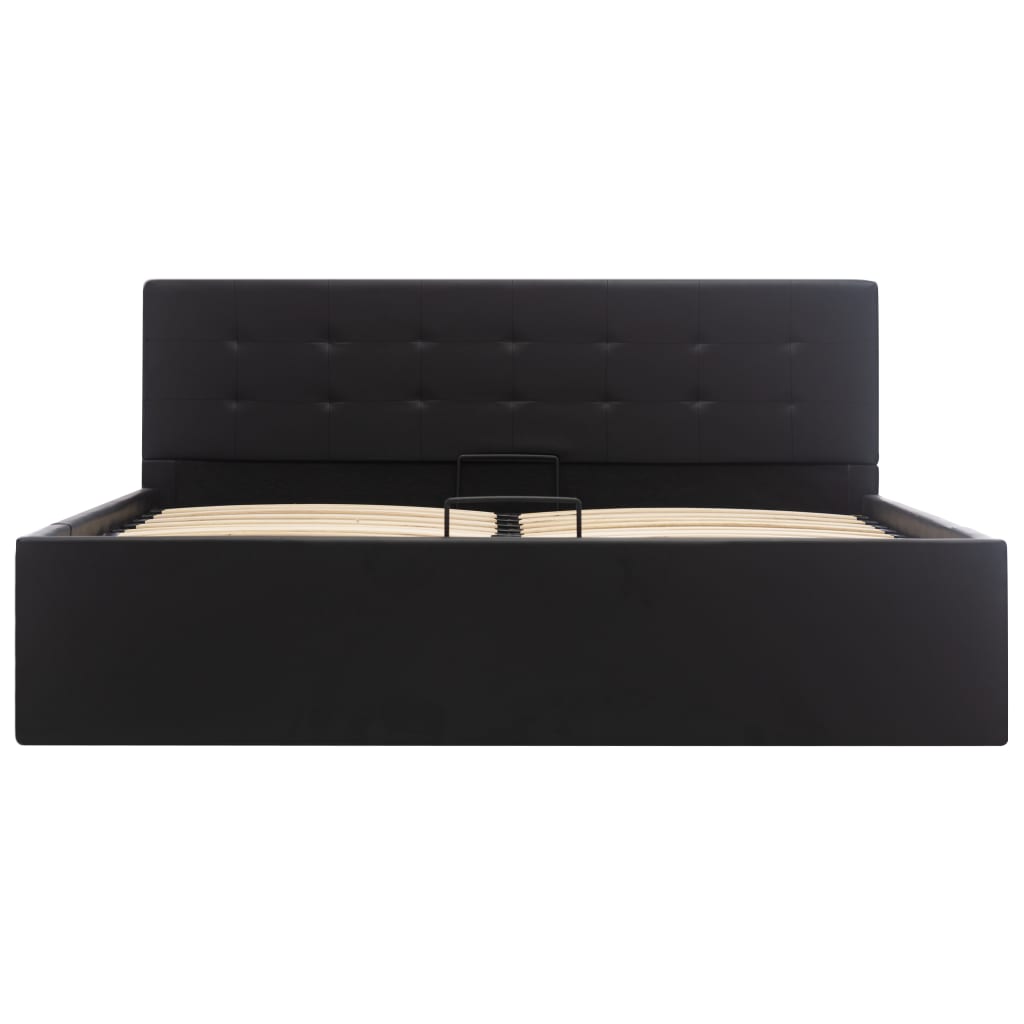 Cama hidráulica c/ arrumação 160x200cm couro artificial preto