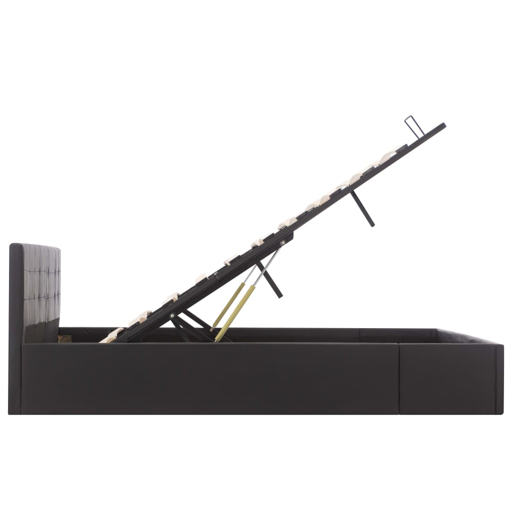 Cama hidráulica c/ arrumação 160x200cm couro artificial preto