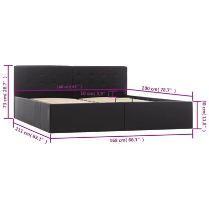 Cama hidráulica c/ arrumação 160x200cm couro artificial preto