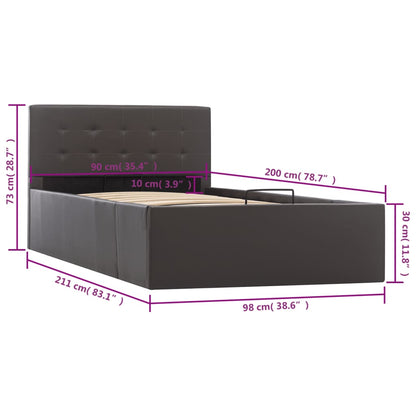 Cama hidráulica c/ arrumação 90x200cm couro artificial cinza