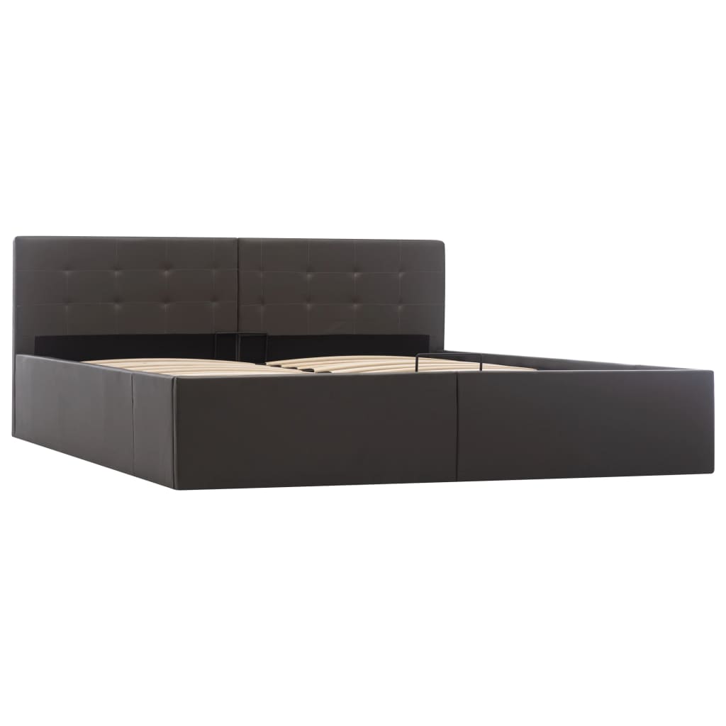 Cama hidráulica c/ arrumação 160x200cm couro artificial cinza