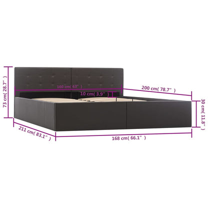 Cama hidráulica c/ arrumação 160x200cm couro artificial cinza