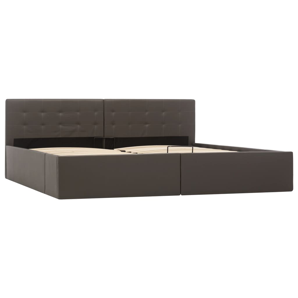 Cama hidráulica c/ arrumação 180x200cm couro artificial cinza