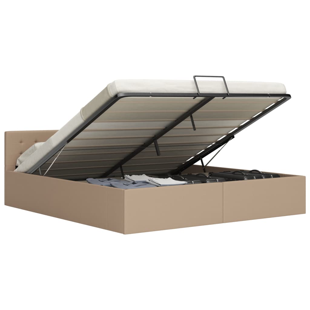 Cama hidráulica c/ arrumação 160x200cm couro artif. cappuccino