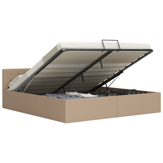 Cama hidráulica c/ arrumação 160x200cm couro artif. cappuccino