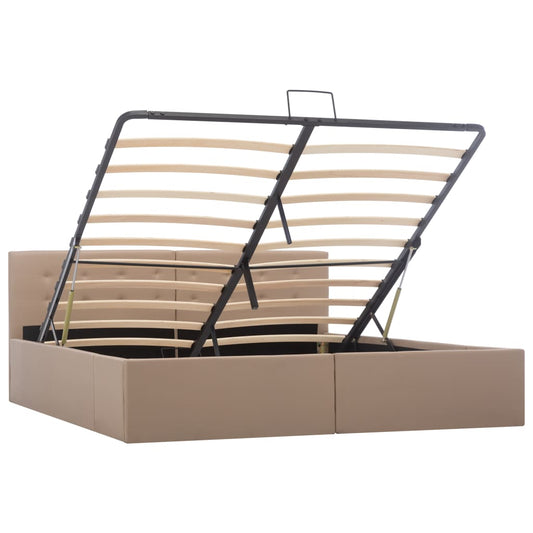 Cama hidráulica c/ arrumação 160x200cm couro artif. cappuccino