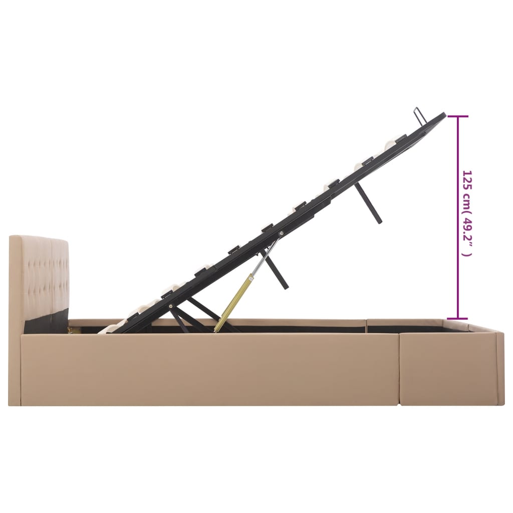 Cama hidráulica c/ arrumação 160x200cm couro artif. cappuccino