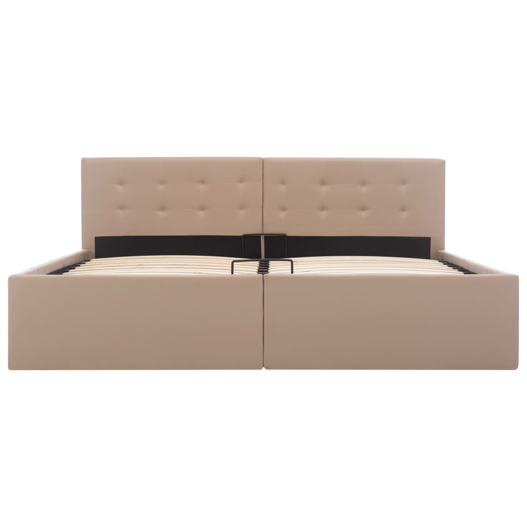 Cama hidráulica c/ arrumação 160x200cm couro artif. cappuccino