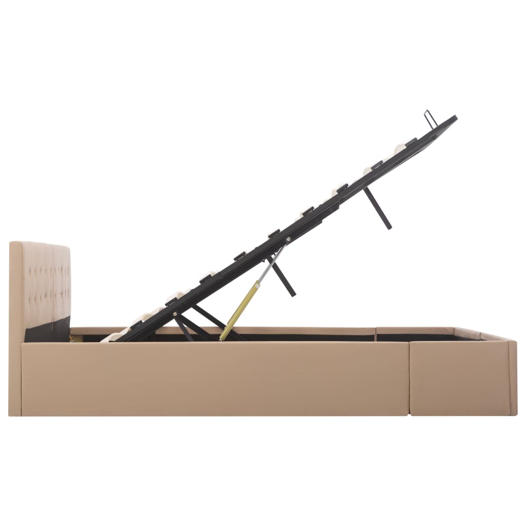 Cama hidráulica c/ arrumação 160x200cm couro artif. cappuccino