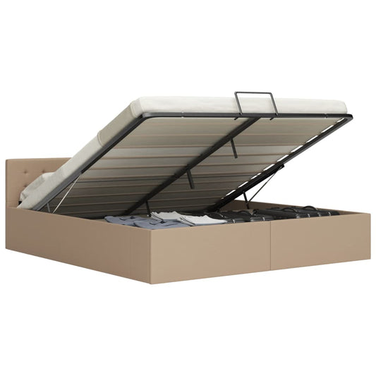 Cama hidráulica c/ arrumação 180x200cm couro artif. cappuccino