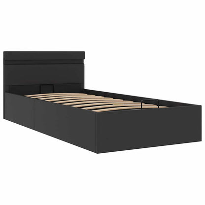 Cama hidráulica c/ arrumação LED 100x200cm couro artifi. preto