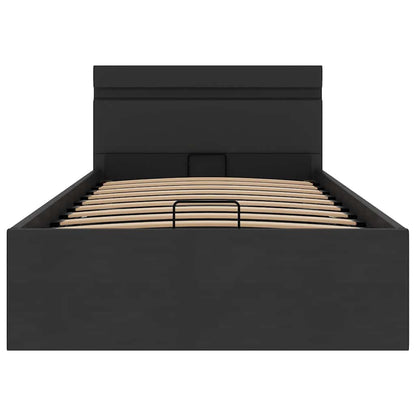 Cama hidráulica c/ arrumação LED 100x200cm couro artifi. preto