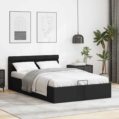 Cama hidráulica c/ arrumação LED 120x200cm couro artifi. preto