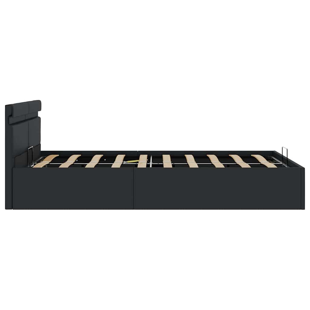 Cama hidráulica c/ arrumação LED 120x200cm couro artifi. preto