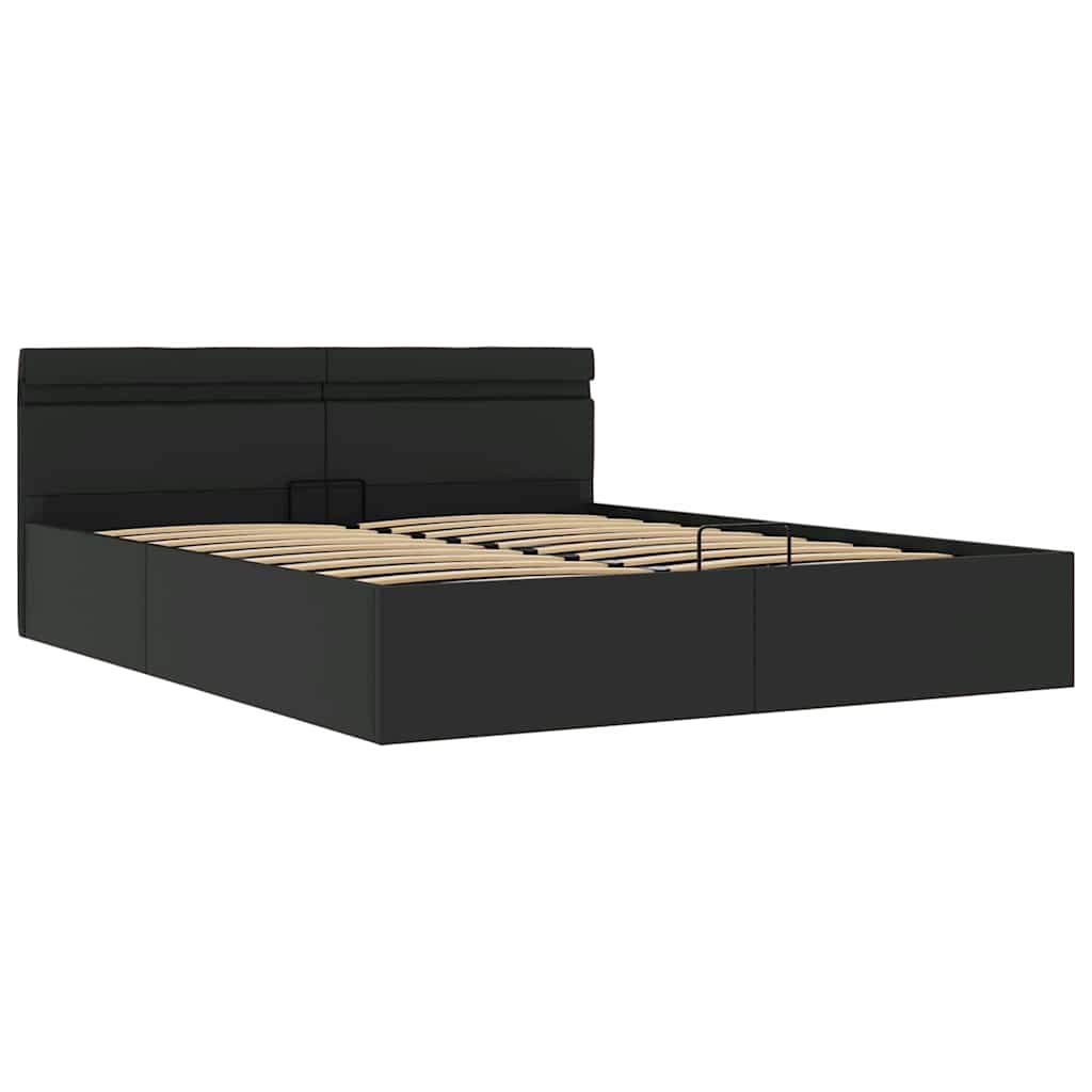 Cama hidráulica LED c/ arrumação 160x200cm couro artifi. preto