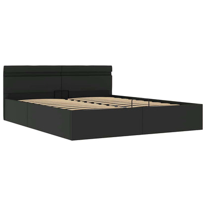 Cama hidráulica LED c/ arrumação 160x200cm couro artifi. preto