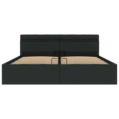 Cama hidráulica LED c/ arrumação 160x200cm couro artifi. preto